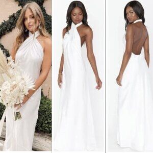 Show Me Your Mumu Jasmine Halter Maxi Dress Size L Ivory Luxe Satin